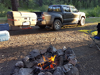StowAway MAX Cargo Carrier on Toyota Tacoma at campsite