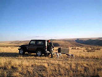 Hunter and two dogs with StowAway Standard Cargo Carrier on Jeep