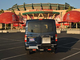 Nissan NV3500 with StowAway Hitch Grill Station at Angels Stadium in Anaheim, California
