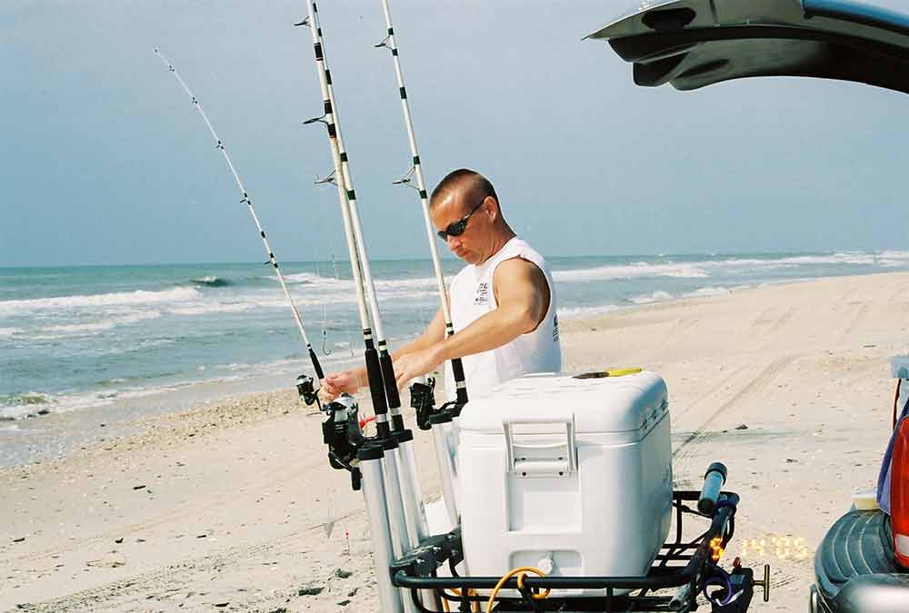 fishing cooler with rod holders