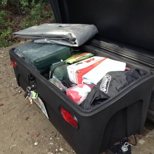 StowAway Standard Cargo Carrier filled with camping equipment