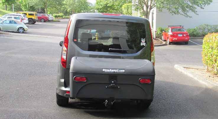 Rear view of StowAway Standard Cargo Carrier mounted on Ford Transit Connect van