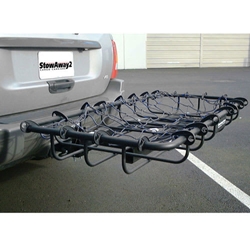 StowAway Cargo Rack Net hooks around cargo rack rails to keep gear secure during storage or transport